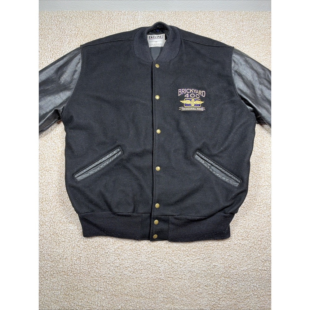 Vintage DeLong Varsity Jacket Mens XL Indy Brickyard 400 Wool Leather Sleeve